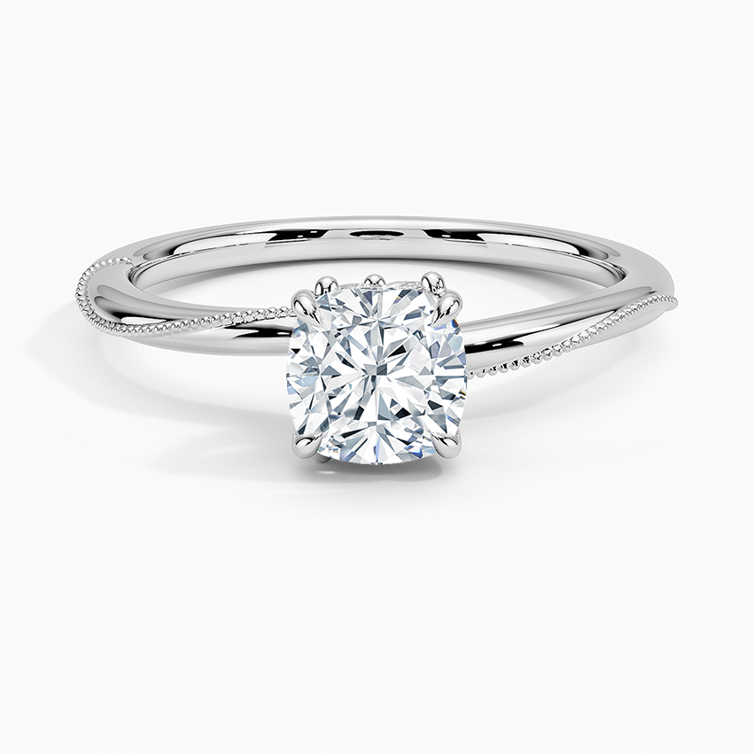 Adorned Camellia Milgrain Diamond Ring Platinum Cushion Engagement Ring