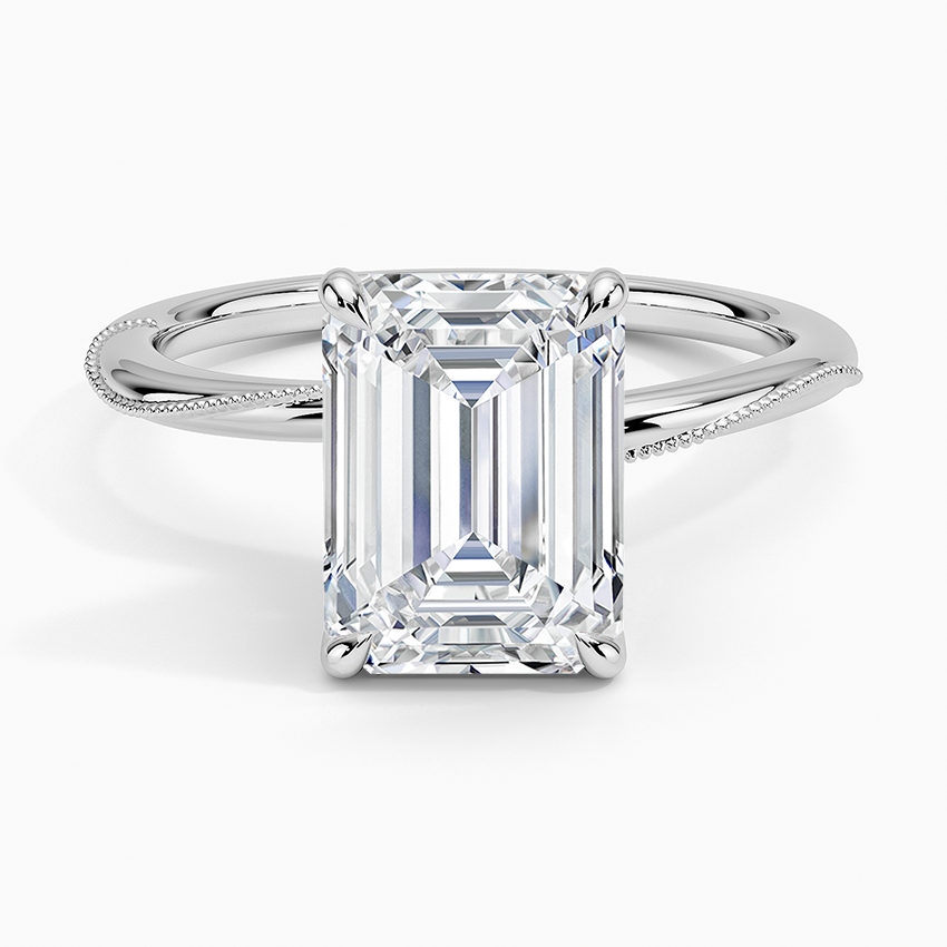 Adorned Camellia Milgrain Diamond Ring Platinum Emerald Engagement Ring