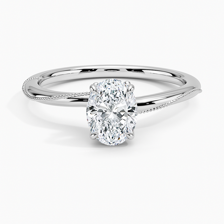 Adorned Camellia Milgrain Diamond Ring Platinum Oval Engagement Ring