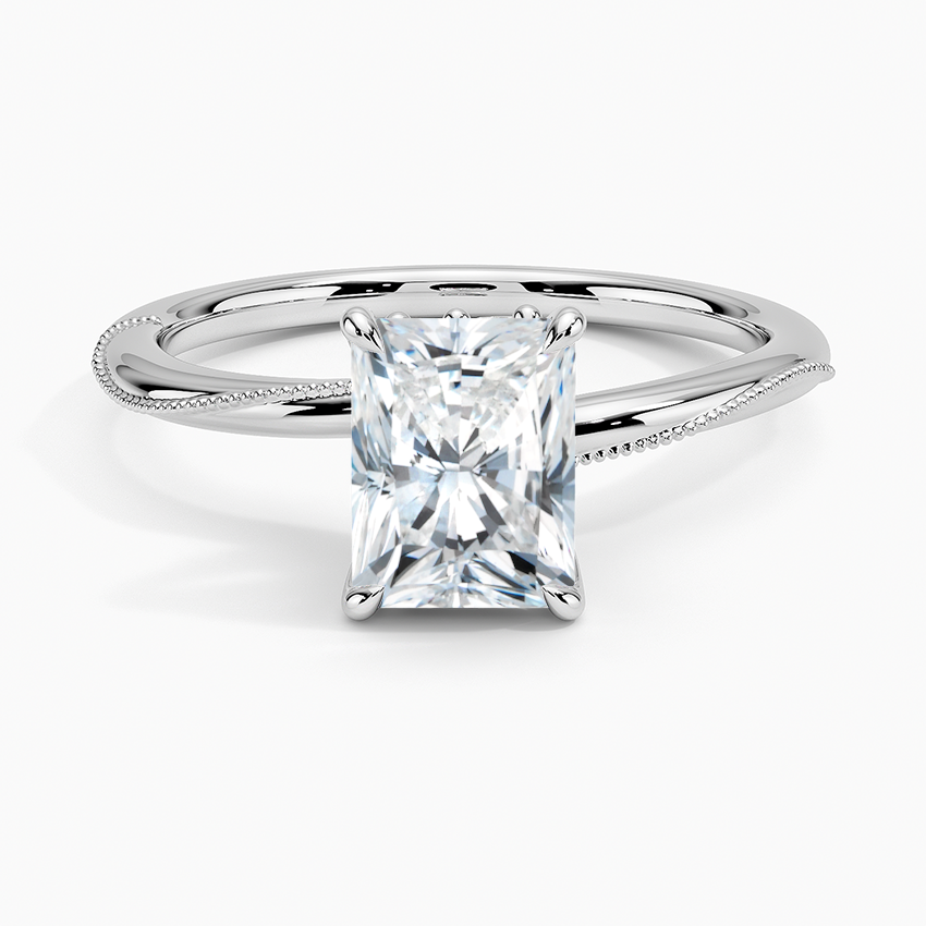 Adorned Camellia Milgrain Diamond Ring Platinum Radiant Engagement Ring
