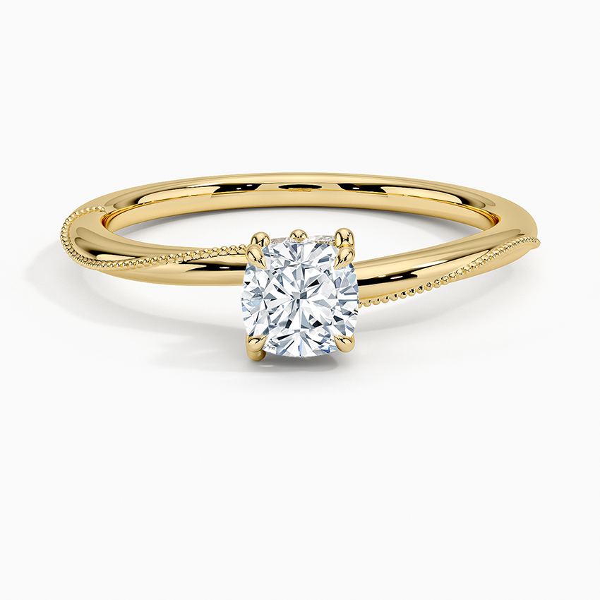 Adorned Camellia Milgrain Diamond Ring Yellow Gold 18k Cushion Engagement Ring