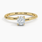 Adorned Camellia Milgrain Diamond Ring Yellow Gold 18k Cushion Engagement Ring