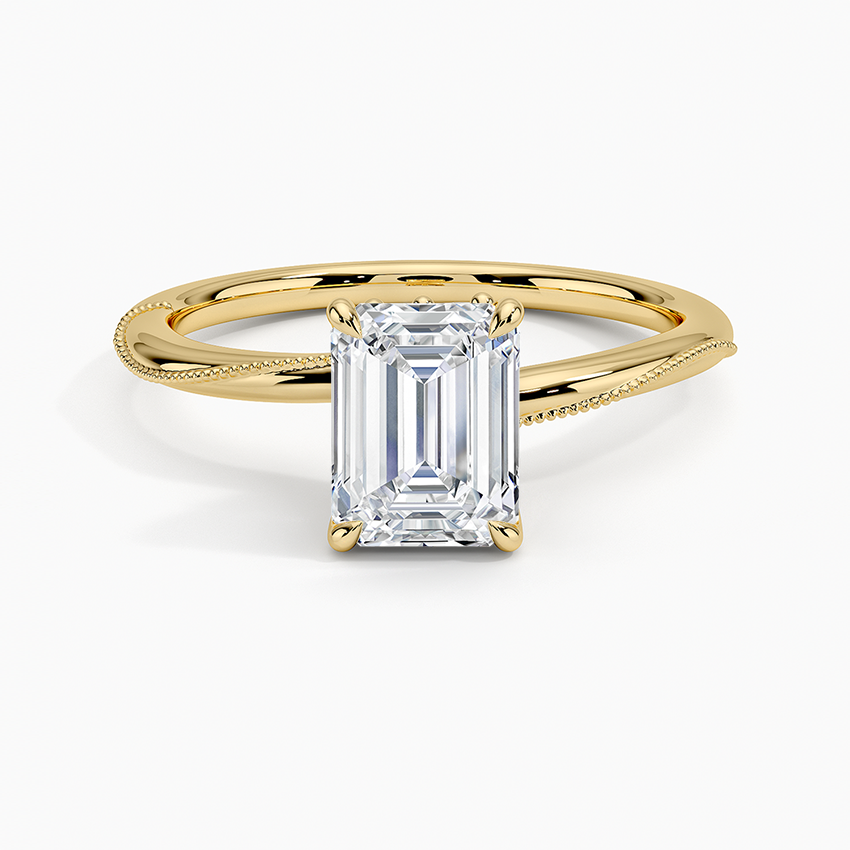 Adorned Camellia Milgrain Diamond Ring Yellow Gold 18k Emerald Engagement Ring