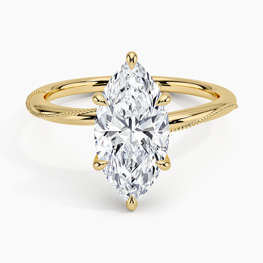 Adorned Camellia Milgrain Diamond Ring Yellow Gold 18k Marquise Engagement Ring