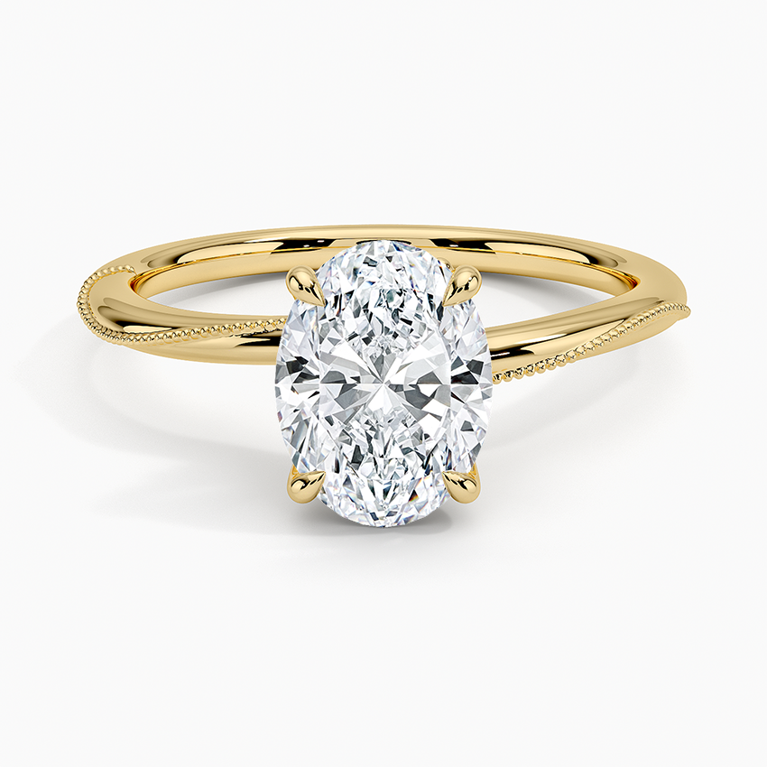 Adorned Camellia Milgrain Diamond Ring Yellow Gold 18k Oval Engagement Ring