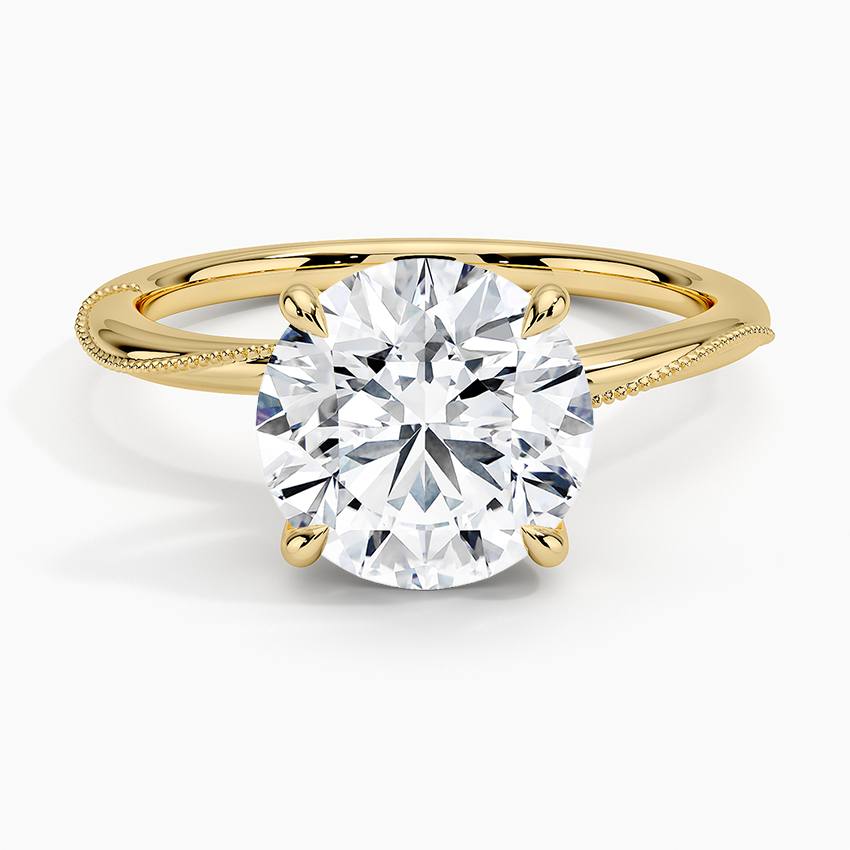 Adorned Camellia Milgrain Diamond Ring Yellow Gold 18k Round Engagement Ring