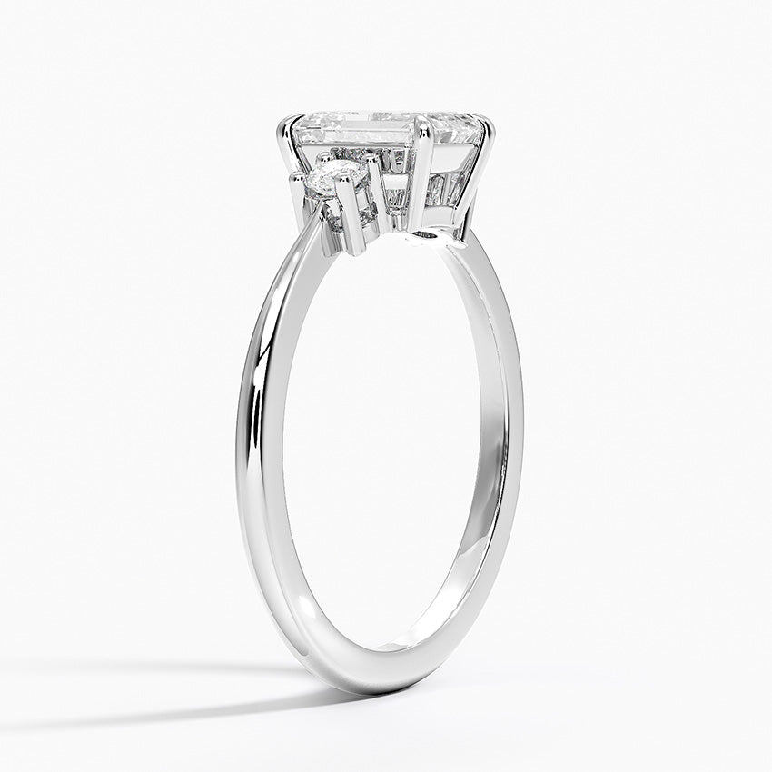 Petite Selene Three Stone Diamond Ring (1/10 ct. tw.) Platinum Emerald Engagement Ring