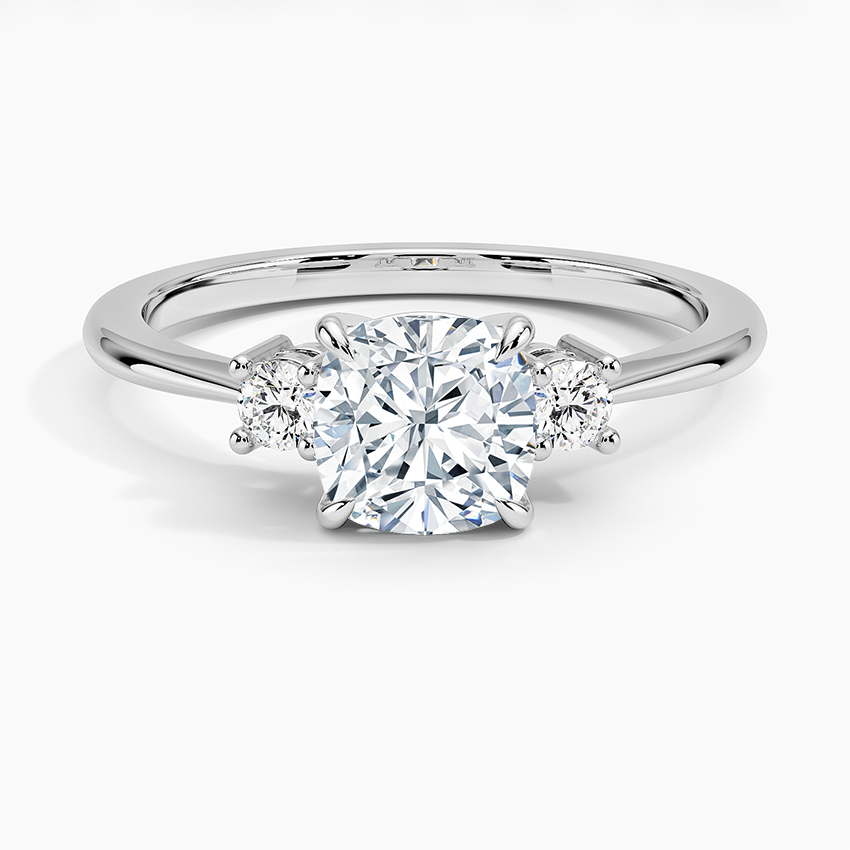 Petite Selene Three Stone Diamond Ring (1/10 ct. tw.) Platinum Cushion Engagement Ring