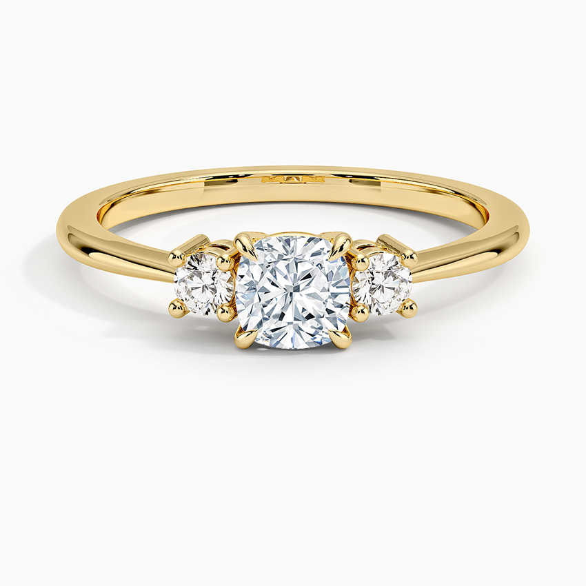 Petite Selene Three Stone Diamond Ring (1/10 ct. tw.) Yellow Gold 18k Cushion Engagement Ring
