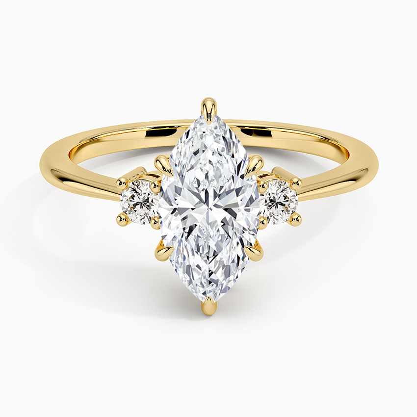 Petite Selene Three Stone Diamond Ring (1/10 ct. tw.) Yellow Gold 18k Marquise Engagement Ring