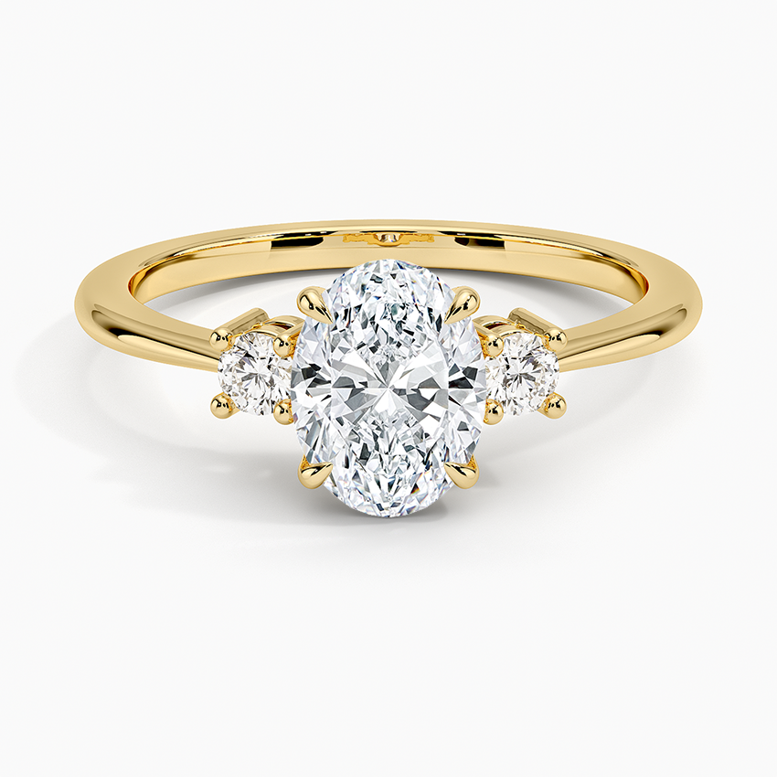 Petite Selene Three Stone Diamond Ring (1/10 ct. tw.) Yellow Gold 18k Oval Engagement Ring