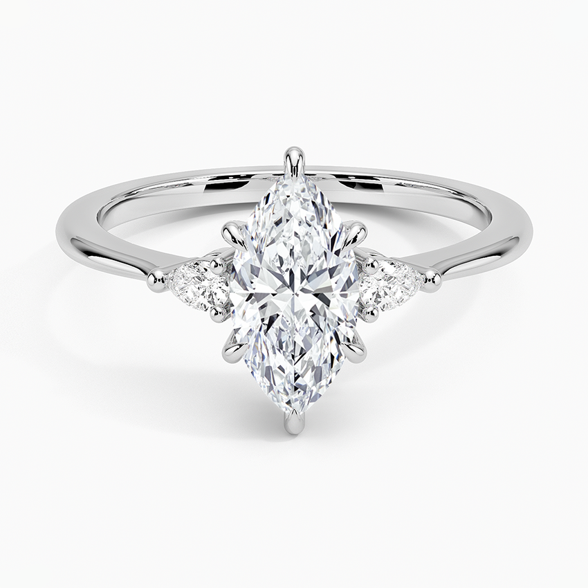 Aria Three Stone Diamond Ring (1/10 ct. tw.) Platinum Marquise Engagement Ring