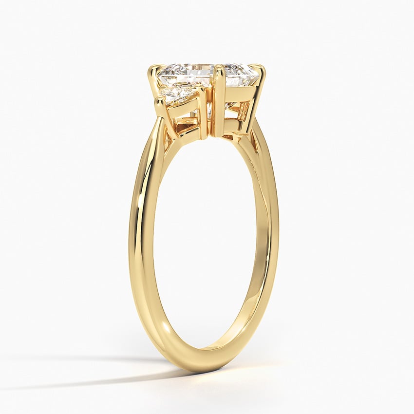 Trillion Cut Three Stone Diamond Ring Yellow Gold 18k Asscher Engagement Ring