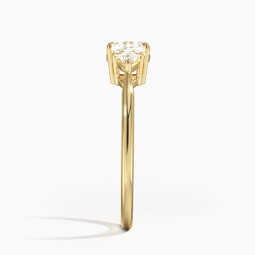 Trillion Cut Three Stone Diamond Ring Yellow Gold 18k Cushion Engagement Ring