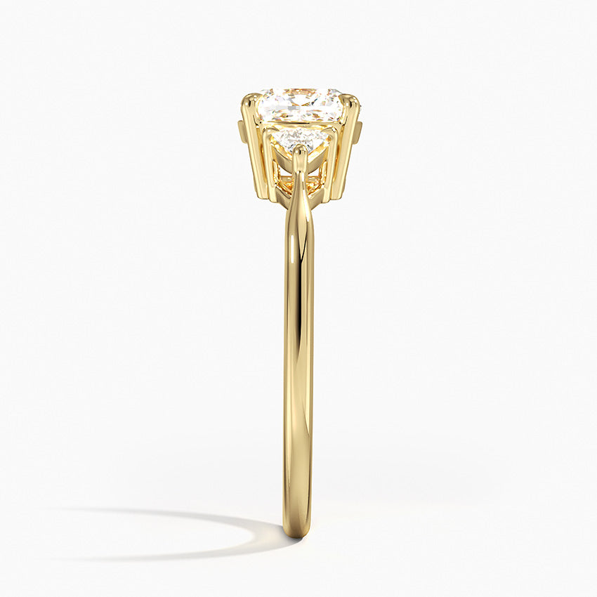 Trillion Cut Three Stone Diamond Ring Yellow Gold 18k Cushion Engagement Ring