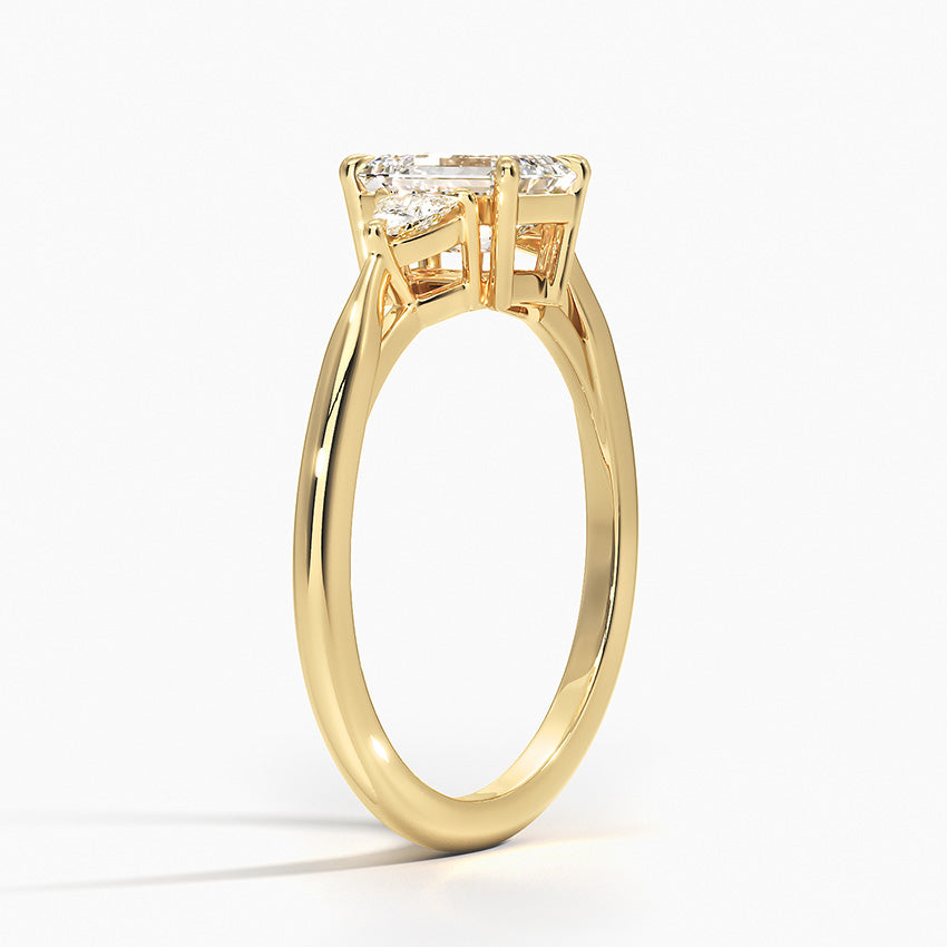 Trillion Cut Three Stone Diamond Ring Yellow Gold 18k Emerald Engagement Ring