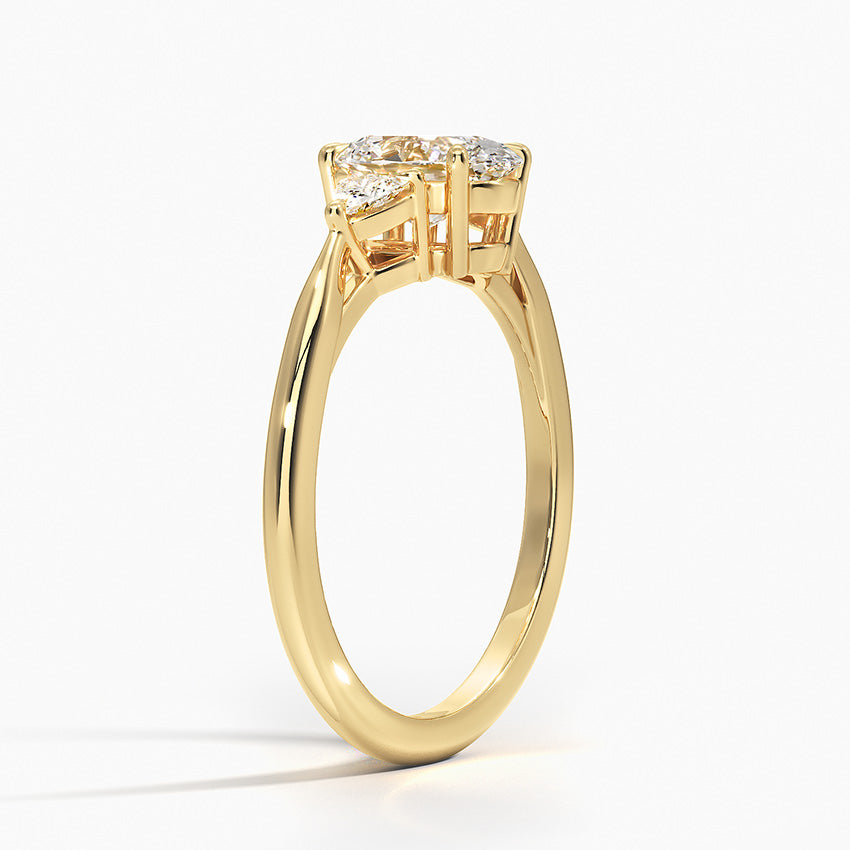 Trillion Cut Three Stone Diamond Ring Yellow Gold 18k Oval Engagement Ring