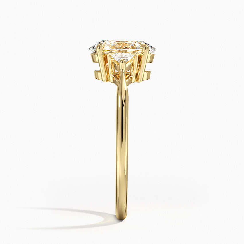 Trillion Cut Three Stone Diamond Ring Yellow Gold 18k Oval Engagement Ring