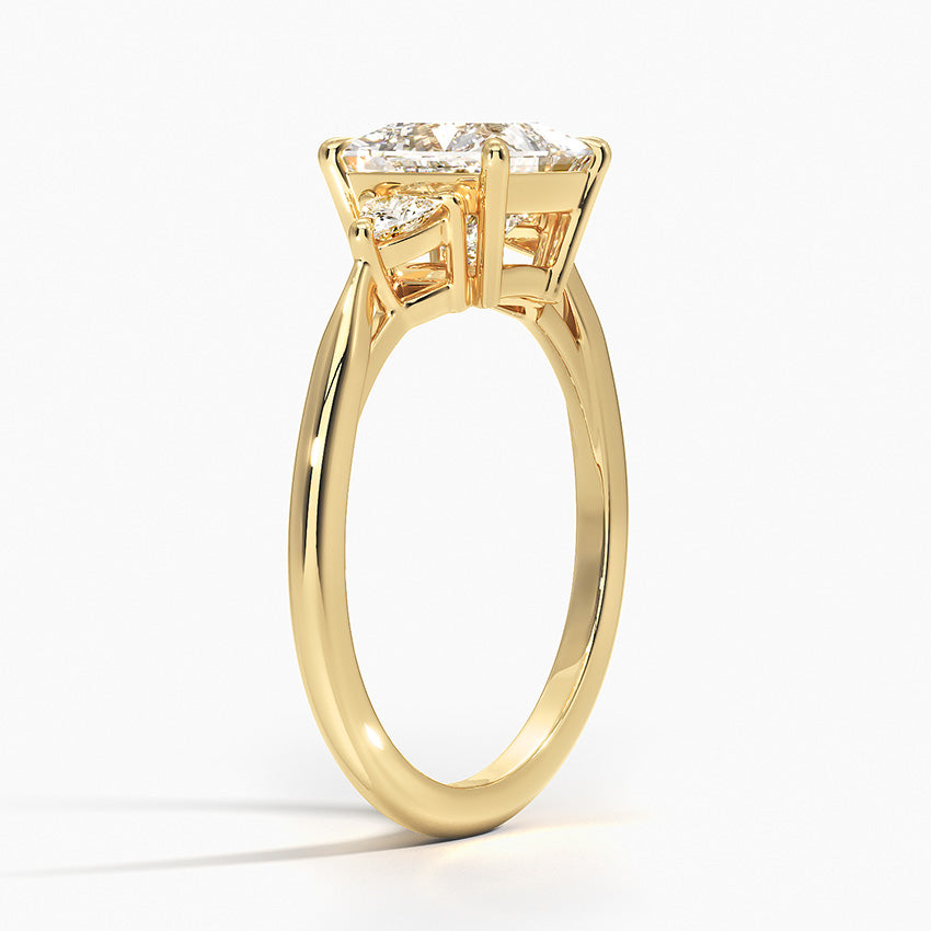 Trillion Cut Three Stone Diamond Ring Yellow Gold 18k Princess Engagement Ring