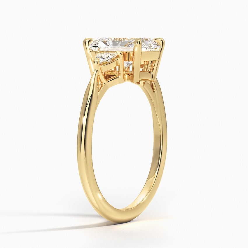Trillion Cut Three Stone Diamond Ring Yellow Gold 18k Radiant Engagement Ring