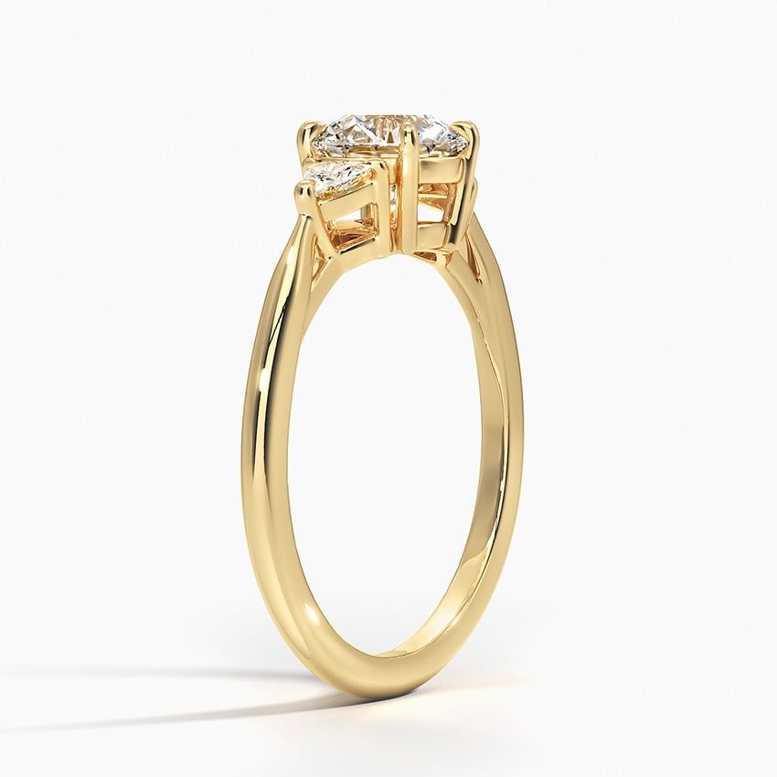 Trillion Cut Three Stone Diamond Ring Yellow Gold 18k Round Engagement Ring