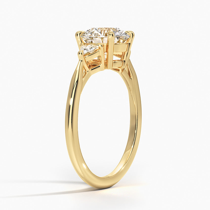 Trillion Cut Three Stone Diamond Ring Yellow Gold 18k Round Engagement Ring
