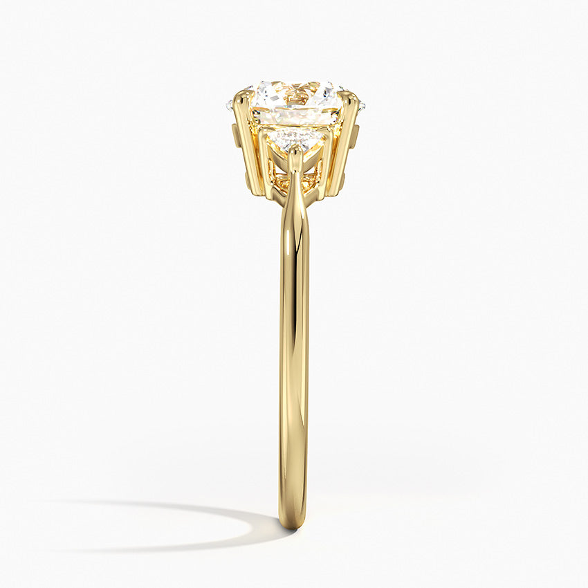 Trillion Cut Three Stone Diamond Ring Yellow Gold 18k Round Engagement Ring
