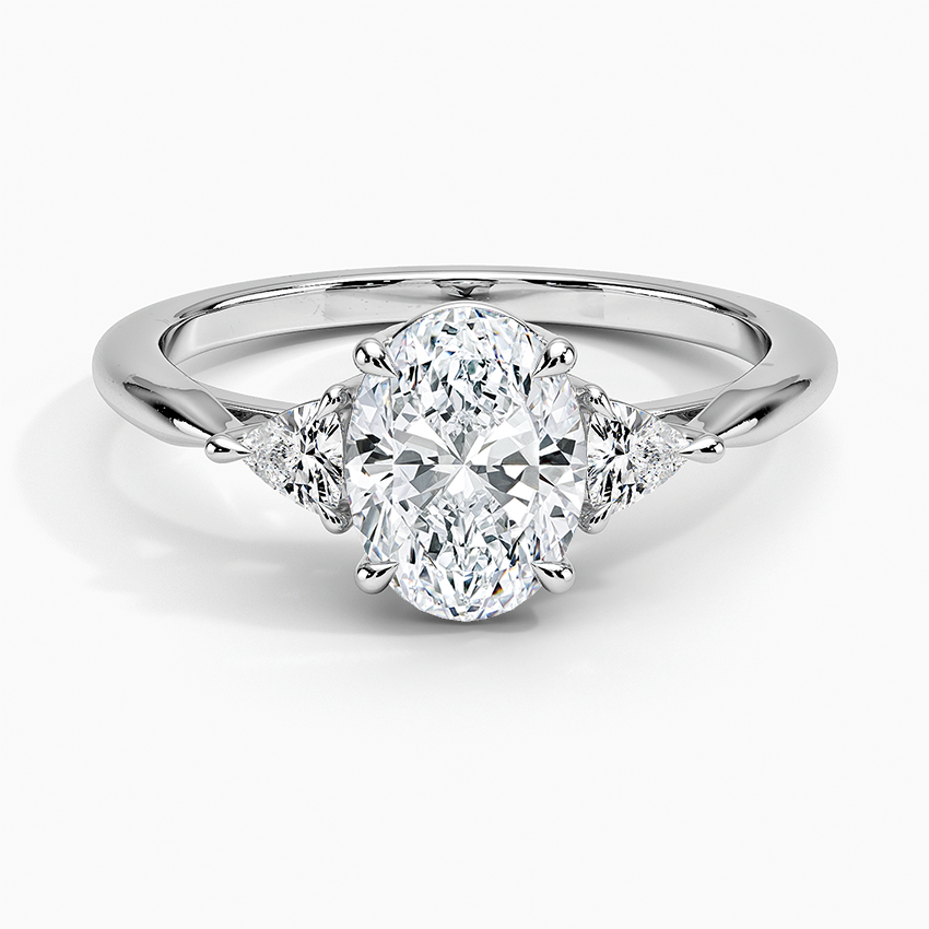 Trillion Cut Three Stone Diamond Ring Platinum Oval Engagement Ring