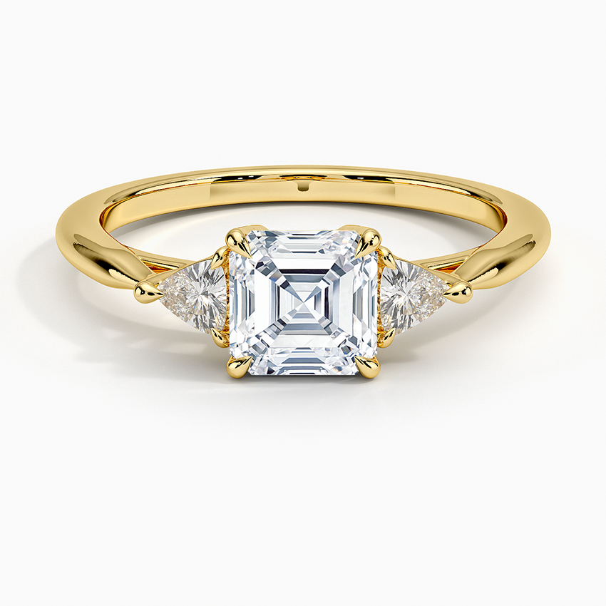 Trillion Cut Three Stone Diamond Ring Yellow Gold 18k Asscher Engagement Ring