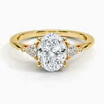 Trillion Cut Three Stone Diamond Ring Yellow Gold 18k Oval Engagement Ring