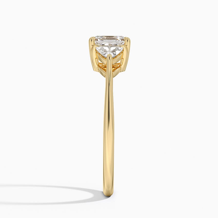 Luxe Trillion Cut Three Stone Diamond Ring Yellow Gold 18k Asscher Engagement Ring