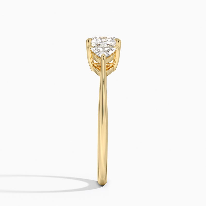 Luxe Trillion Cut Three Stone Diamond Ring Yellow Gold 18k Cushion Engagement Ring