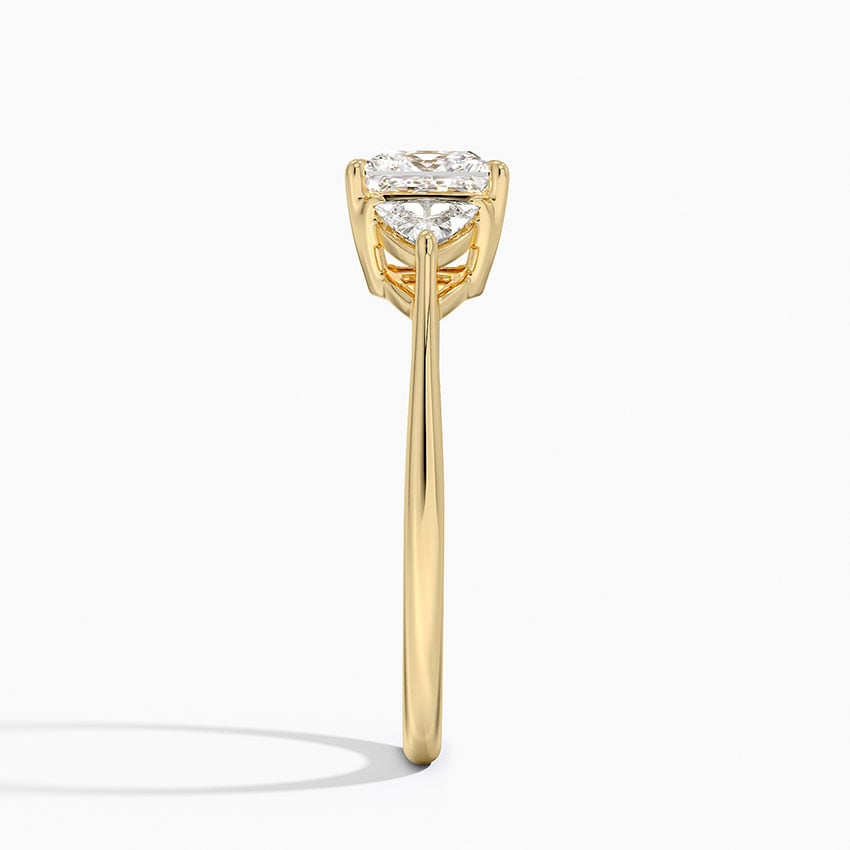 Luxe Trillion Cut Three Stone Diamond Ring Yellow Gold 18k Princess Engagement Ring