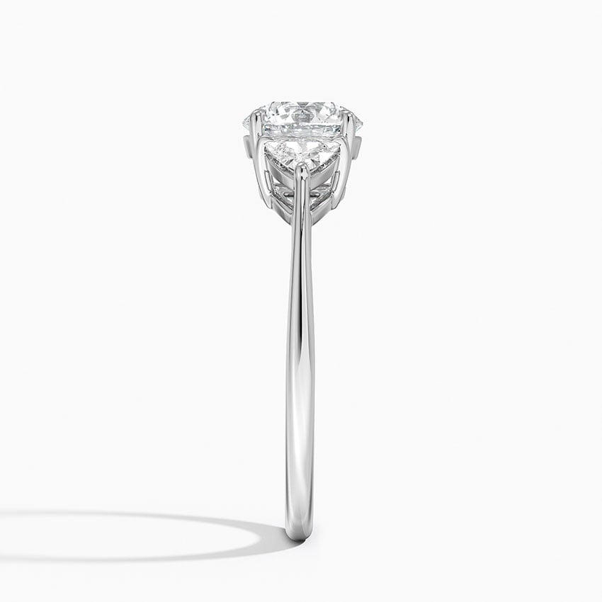 Luxe Trillion Cut Three Stone Diamond Ring Platinum Round Engagement Ring