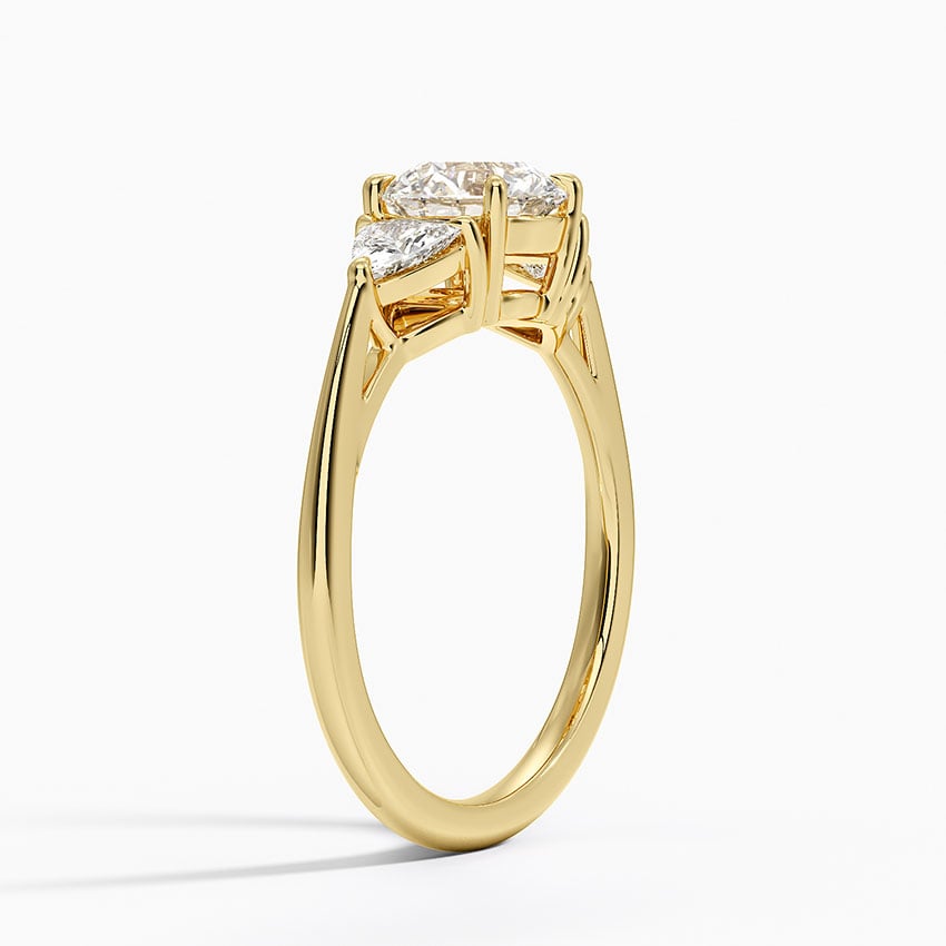 Luxe Trillion Cut Three Stone Diamond Ring Yellow Gold 18k Round Engagement Ring