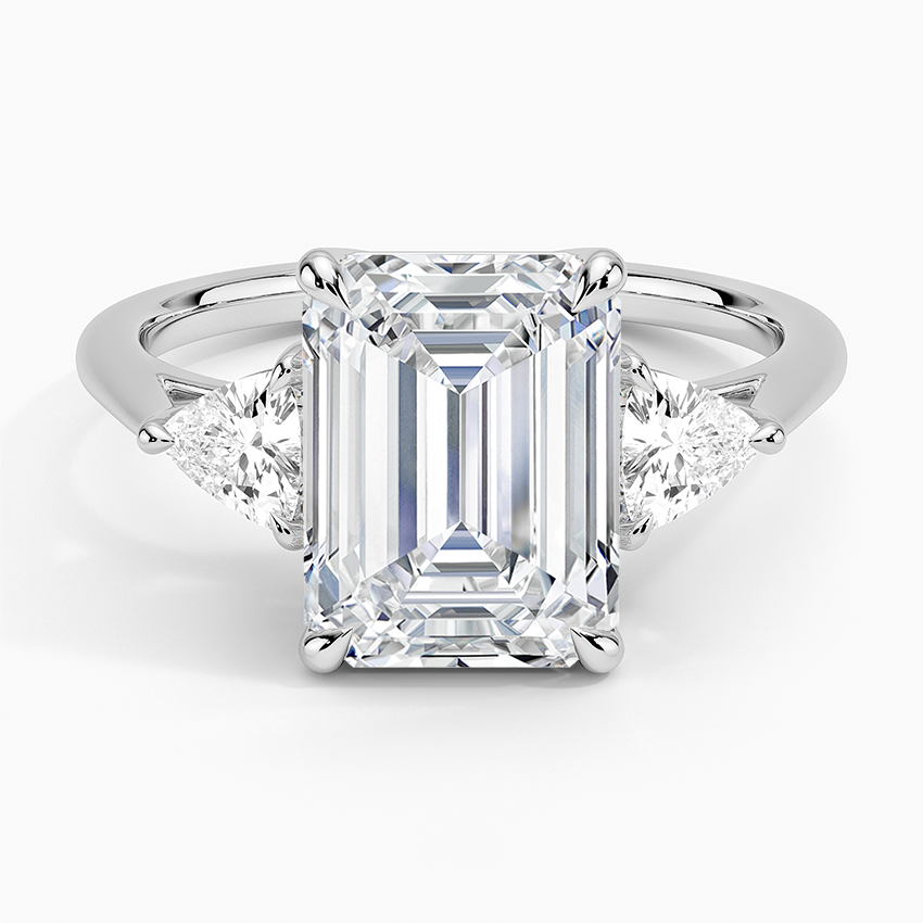 Luxe Trillion Cut Three Stone Diamond Ring Platinum Emerald Engagement Ring