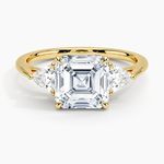 Luxe Trillion Cut Three Stone Diamond Ring Yellow Gold 18k Asscher Engagement Ring