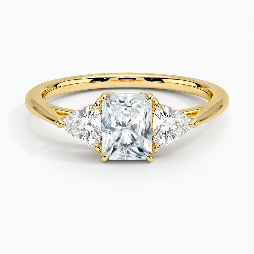 Luxe Trillion Cut Three Stone Diamond Ring Yellow Gold 18k Radiant Engagement Ring