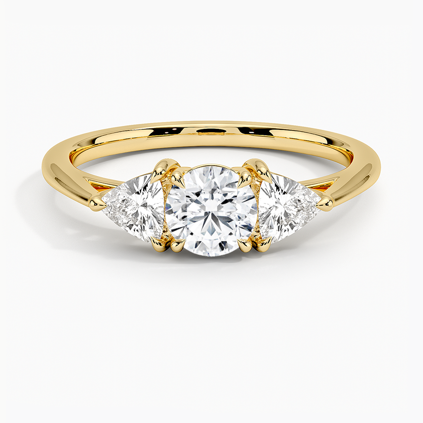 Luxe Trillion Cut Three Stone Diamond Ring Yellow Gold 18k Round Engagement Ring