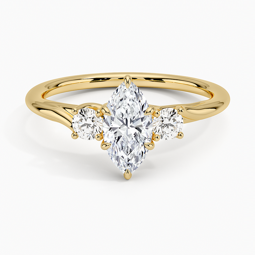 Delilah Three Stone Diamond Ring Yellow Gold 18k Marquise Engagement Ring