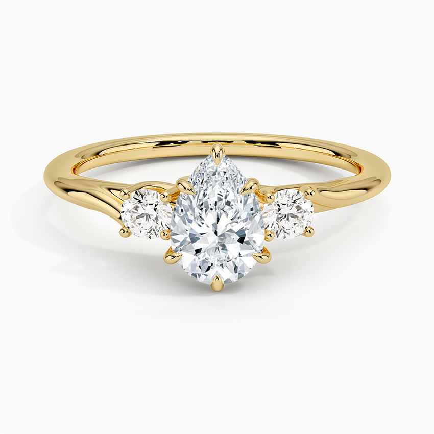 Delilah Three Stone Diamond Ring Yellow Gold 18k Pear Engagement Ring
