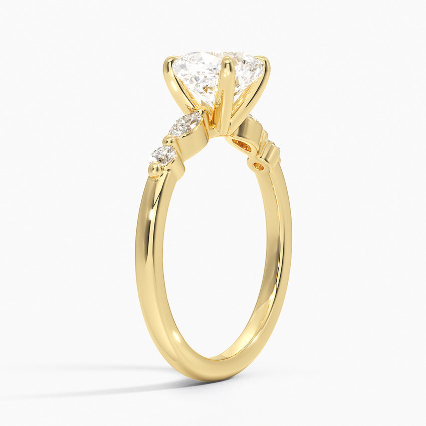 Versailles One-Quarter Coverage Diamond Ring Yellow Gold 18k Cushion Engagement Ring