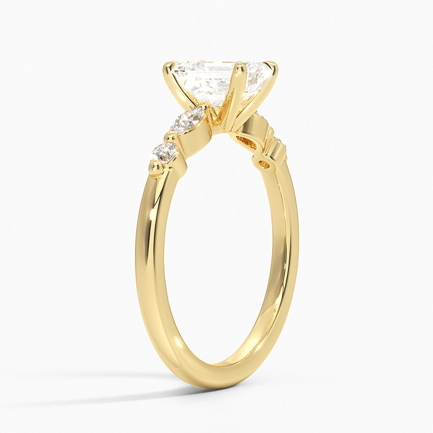 Versailles One-Quarter Coverage Diamond Ring Yellow Gold 18k Emerald Engagement Ring