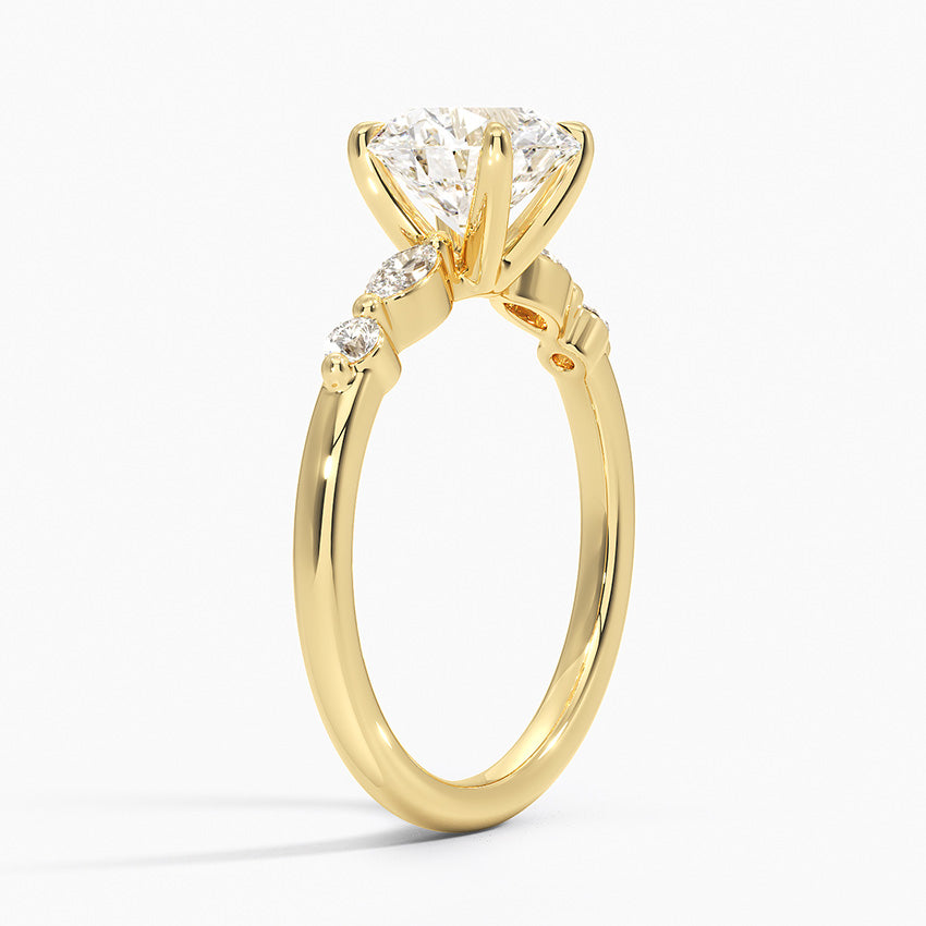 Versailles One-Quarter Coverage Diamond Ring Yellow Gold 18k Round Engagement Ring