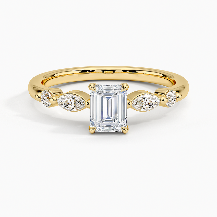 Versailles One-Quarter Coverage Diamond Ring Yellow Gold 18k Emerald Engagement Ring