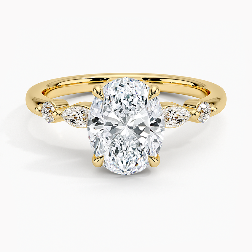 Versailles One-Quarter Coverage Diamond Ring Yellow Gold 18k Oval Engagement Ring