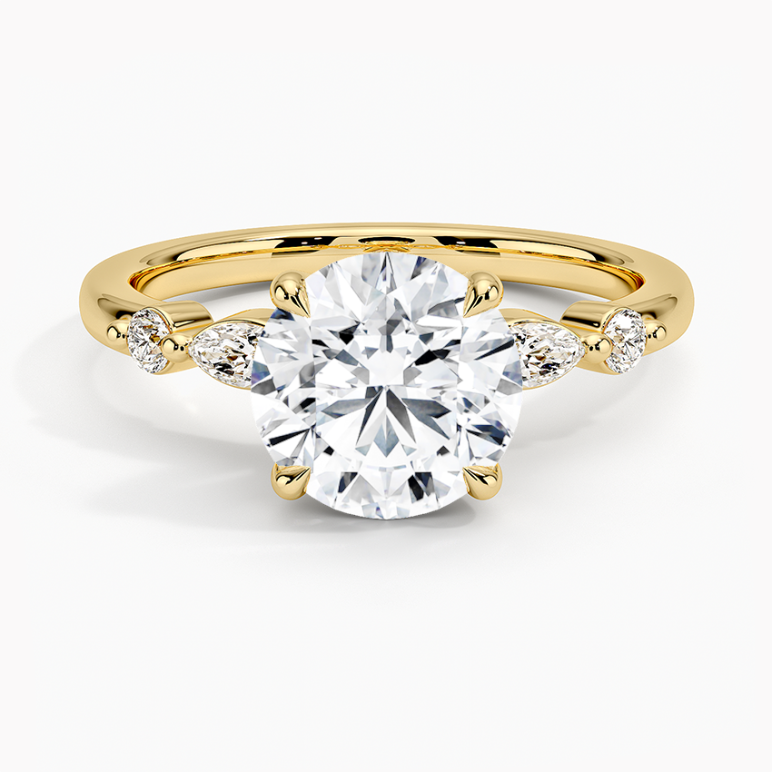 Versailles One-Quarter Coverage Diamond Ring Yellow Gold 18k Round Engagement Ring