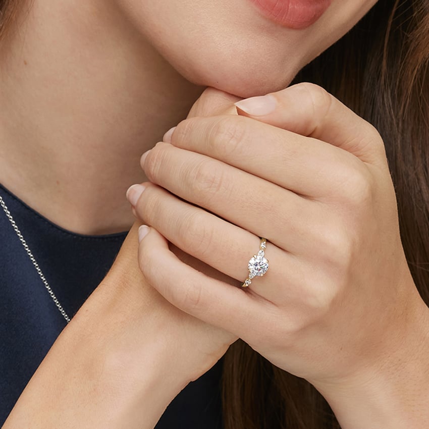 Versailles One-Quarter Coverage Diamond Ring Yellow Gold 18k Engagement Ring