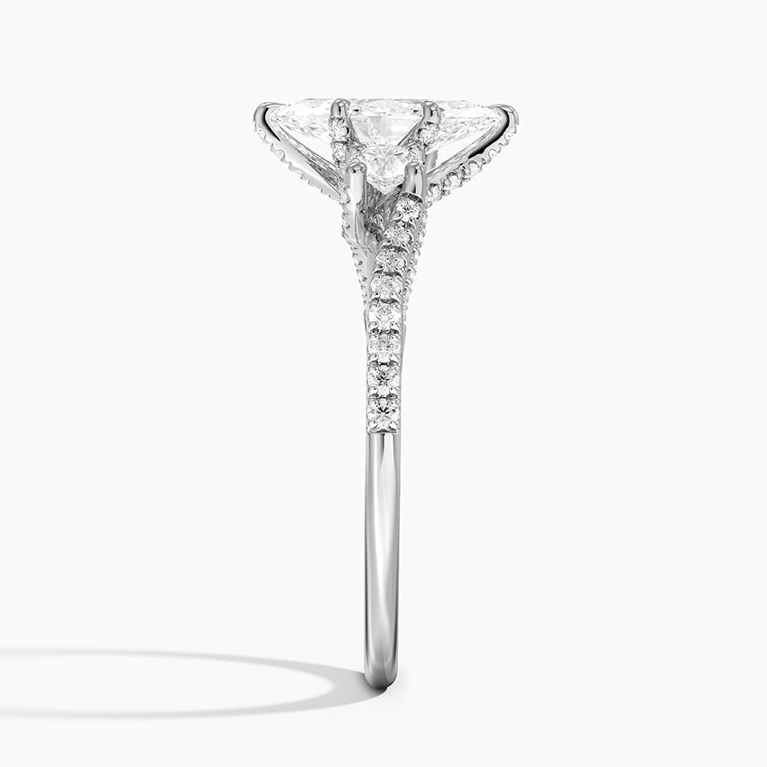 Luxe Delilah Three Stone Pave Diamond Ring Platinum Marquise Engagement Ring