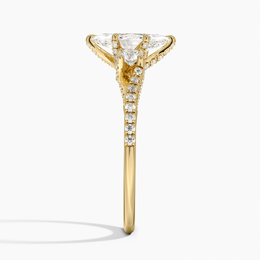 Luxe Delilah Three Stone Pave Diamond Ring Yellow Gold 18k Marquise Engagement Ring